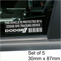 5 x DODGE GPS Tracking Device Security WINDOW Stickers 87x30mm-Charger,Viper,Grand Caravan,Challenger,Dart,Durango,Journey-Car,Van Alarm Tracker